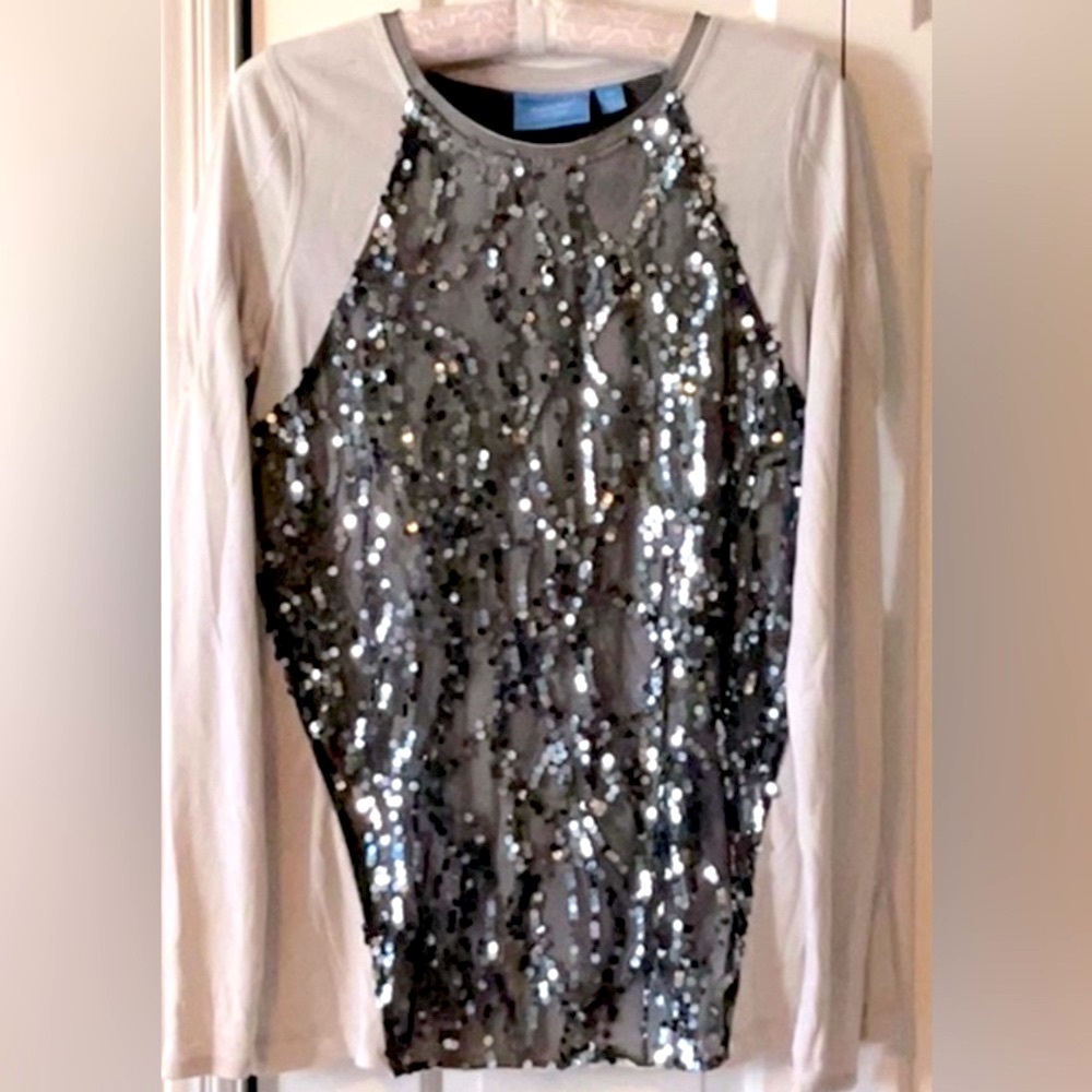 Simply Vera by Vera Wang Sequin Top Black Silver Embellished Glam Casual